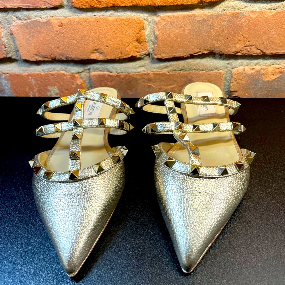 Valentino Rockstud Metallic Leather Mules